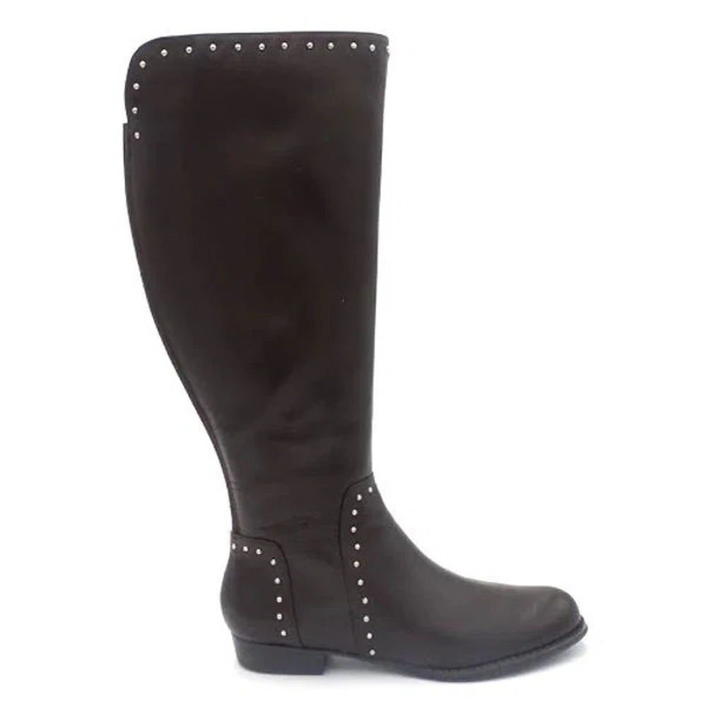 Isaac Mizrahi Live! Wide Calf Studded Leather Riding Boot Chocolate - Medium